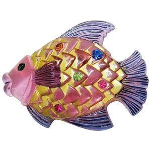 Vintage Crystal Uranium Lucite Fish Brooch